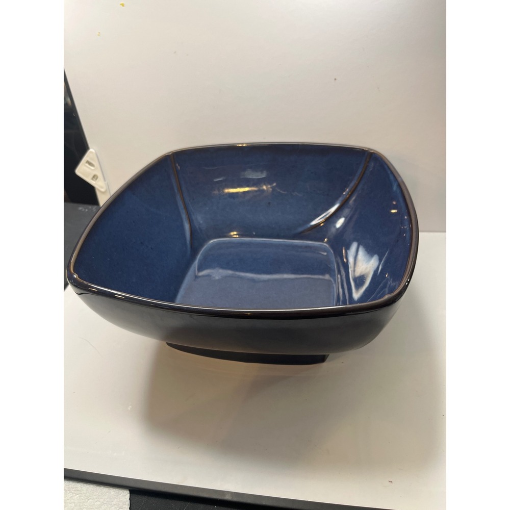 The Cellar Cobalt Blue Square Serving Bowl Footed Stoneware 10 Inch Glossy